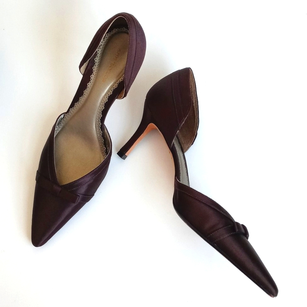 Ann Taylor Elegant Satin Brown Women's Kitten 3” Heels With Bow 8 - Picture 2 of 12